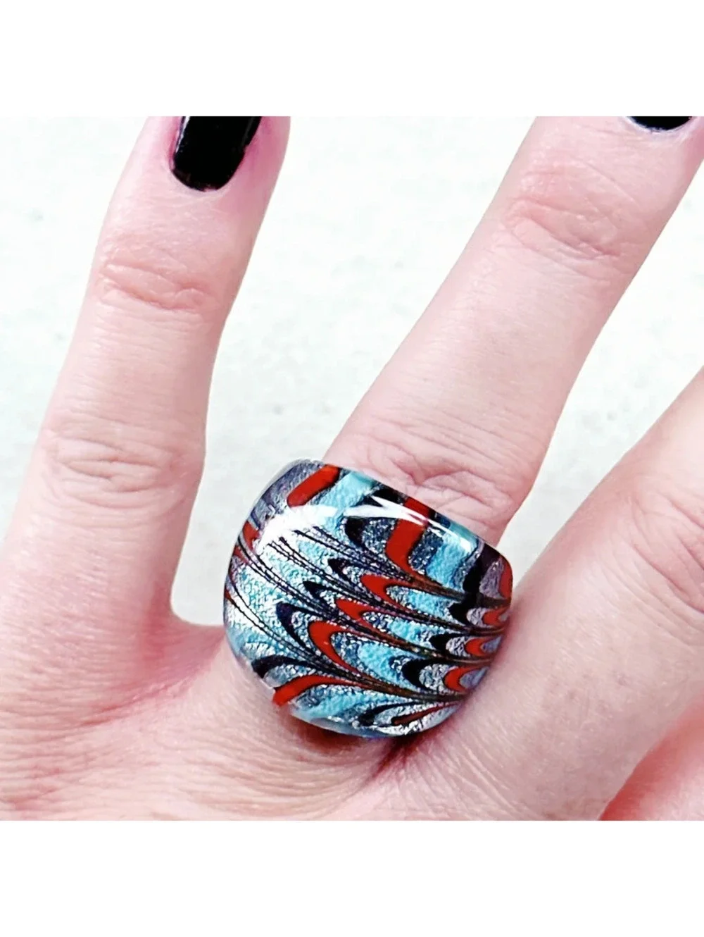 3017u. Blue Glass Ring 6